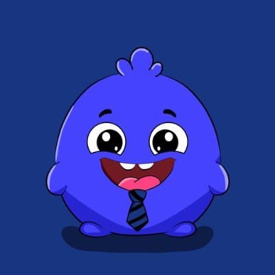 The blue Bubbo mascot grinning in its tiny tie